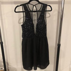 Black Sequin Mesh Mini Dress